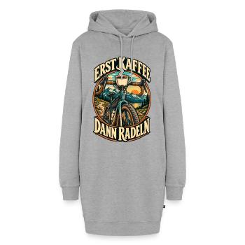 Erst Kaffee dann radeln – Fahrrad & Kaffee - Hoodie-Kleid - Grau meliert - Vorne - AI Model Female 172 light (172cm)