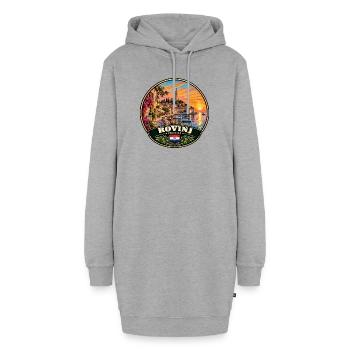 Rovinj Kroatien Hafen Stadt Sonnenuntergang Meer - Hoodie-Kleid - Grau meliert - Vorne - AI Model Female 172 light (172cm)