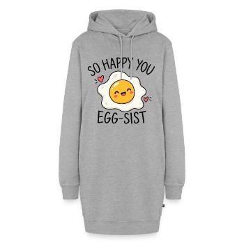 So happy you egg-sist Eier Wortwitz - Hoodie-Kleid - Grau meliert - Vorne - AI Model Female 172 light (172cm)