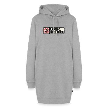 Look, Don't Touch – Retro Warning Design - Hoodie-Kleid - Grau meliert - Vorne - AI Model Female 172 light (172cm)