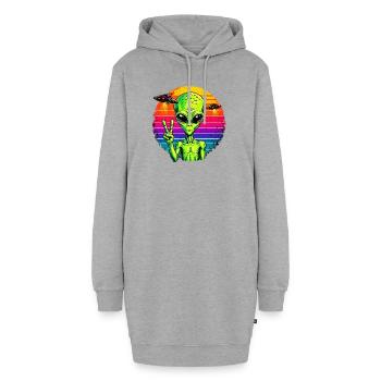 Psychedelisches Alien-Friedenszeichen - Hoodie-Kleid - Grau meliert - Vorne - AI Model Female 172 light (172cm)