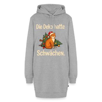Katze Weihnachten Umgekippter Weihnachtsbaum Humor - Hoodie-Kleid - Grau meliert - Vorne - AI Model Female 172 light (172cm)