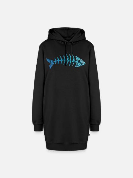 Fisch Gräten Fischskelett Fischgräten Kritzelei - Hoodie-Kleid - Schwarz