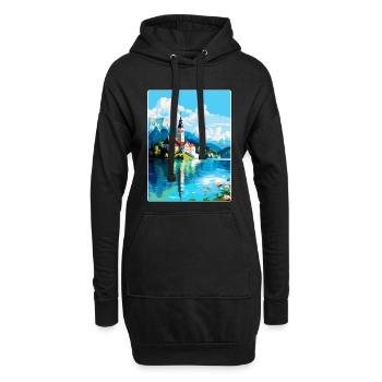 Lac de Bled, Slovénie, Affiche de voyage vintage, Souvenir - Sweat-shirt à capuche long Femme - noir - Devant