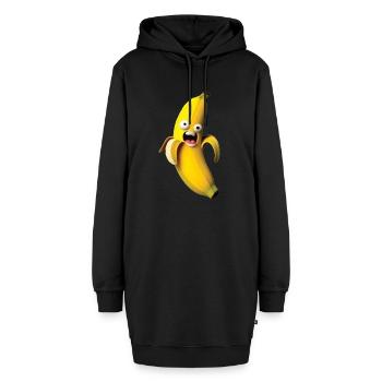 Ausdrucksvolle Banana-Figur mit Miene - Hoodie-Kleid - Schwarz - Vorne - AI Model Female 172 light (172cm)