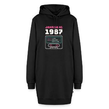 Jahrgang 1987 Kassette - Hoodie-Kleid - Schwarz - Vorne - AI Model Female 172 light (172cm)
