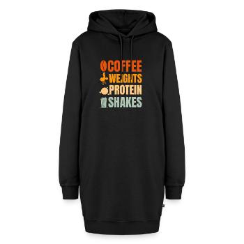 Kaffee Gewichte Protein Shakes Design - Hoodie-Kleid - Schwarz - Vorne - AI Model Female 172 light (172cm)
