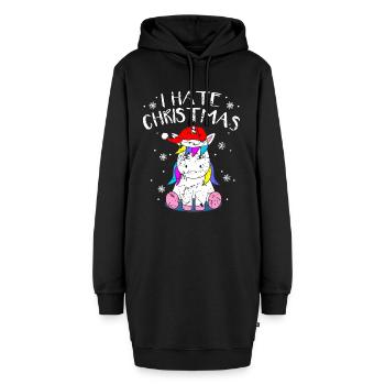Anti-Christmas Anti-Weihnachten Einhorn Xmas Anti - Hoodie-Kleid - Schwarz - Vorne - AI Model Female 172 light (172cm)