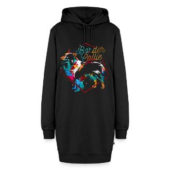 Wachsamer Border Collie Hütehund - Hoodie-Kleid - Schwarz - Vorne - AI Model Female 172 light (172cm)