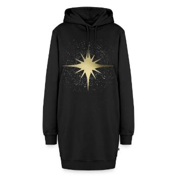 Goldener Sternenstrahl mit Sprenkeln - Hoodie-Kleid - Schwarz - Vorne - AI Model Female 172 light (172cm)