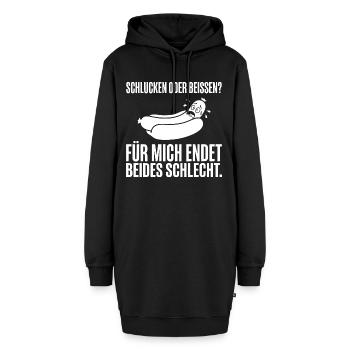 Schlucken oder beißen? Zweideutiger Hot Dog Spruch - Hoodie-Kleid - Schwarz - Vorne - AI Model Female 172 light (172cm)