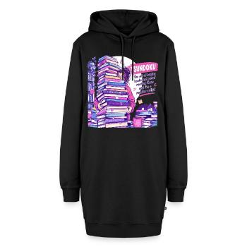 Tsundoku Master Artist: Riesiger Bücherstapel - Hoodie-Kleid - Schwarz - Vorne - AI Model Female 172 light (172cm)