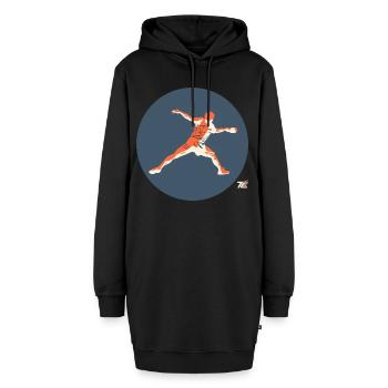 Tischtennisspieler in Aktion – Retro Stil - Hoodie-Kleid - Schwarz - Vorne - AI Model Female 172 light (172cm)