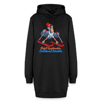 Shoebill auf Skiern – Absolutes Vertrauen - Hoodie-Kleid - Schwarz - Vorne - AI Model Female 172 light (172cm)