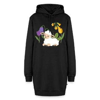 Lamm Blumen Kinder Geschenkidee - Hoodie-Kleid - Schwarz - Vorne - AI Model Female 172 light (172cm)