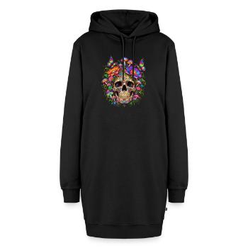 Blumige psychedelische Totenschädelpilze und Schmetterlinge - Hoodie-Kleid - Schwarz - Vorne - AI Model Female 172 light (172cm)