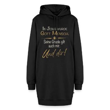 Gottes Gnade – In Jesus wurde Gott Mensch - Hoodie-Kleid - Schwarz - Vorne - AI Model Female 172 light (172cm)