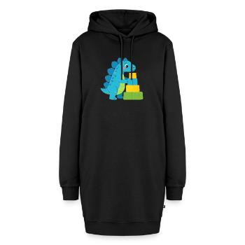 Blauer Comic Dinosaurier Bauklötze Kinder T-Shirt - Hoodie-Kleid - Schwarz - Vorne - AI Model Female 172 light (172cm)