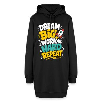 Dream Big Work Hard Repeat – Raketenmotivation - Hoodie-Kleid - Schwarz - Vorne - AI Model Female 172 light (172cm)