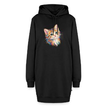 Mehrfarbiges Kätzchen mit blauen Augen – Porträt - Hoodie-Kleid - Schwarz - Vorne - AI Model Female 172 light (172cm)
