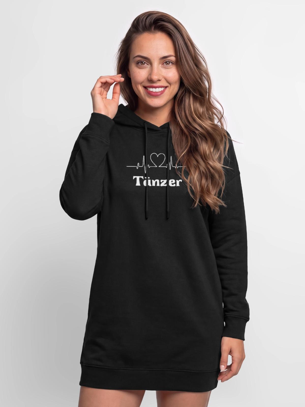 Tänzer - Hoodie-Kleid - Schwarz - Vorne - AI Model Female 172 light (172cm)