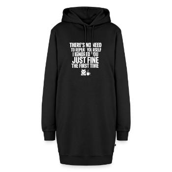 Du musst dich nicht wiederholen. Ich habe dich ignoriert. - Hoodie-Kleid - Schwarz - Vorne - AI Model Female 172 light (172cm)
