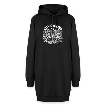 Stadtradfahren, mehr Autos, weniger Luft, immer noch hier! - Hoodie-Kleid - Schwarz - Vorne - AI Model Female 172 light (172cm)