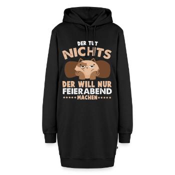 Der will nur Feierabend machen – Katze - Hoodie-Kleid - Schwarz - Vorne - AI Model Female 172 light (172cm)