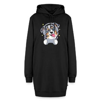 Gaming Australian Shepherd mit Headset Controller - Hoodie-Kleid - Schwarz - Vorne - AI Model Female 172 light (172cm)