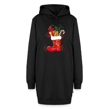 Nikolausstiefel mit Geschenken - Weihnachten - Hoodie-Kleid - Schwarz - Vorne - AI Model Female 172 light (172cm)