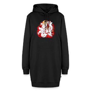 Weißer Kitsune mit neun Schweifen | Noventra - Hoodie-Kleid - Schwarz - Vorne - AI Model Female 172 light (172cm)