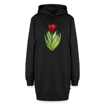 Tulpen-Aquarellblüte - Hoodie-Kleid - Schwarz - Vorne - AI Model Female 172 light (172cm)