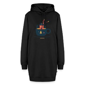 Waldhütte im Kakaobecher – gemütlicher Winter - Hoodie-Kleid - Schwarz - Vorne - AI Model Female 172 light (172cm)