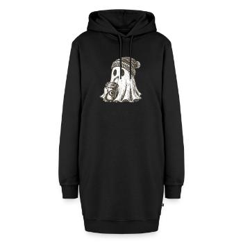 Kuscheliger Geist mit Kaffeebecher - Hoodie-Kleid - Schwarz - Vorne - AI Model Female 172 light (172cm)