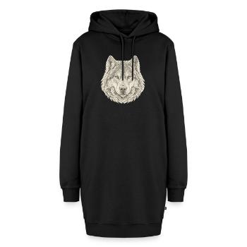 Wolf Konturlinien – 3D Line Art - Hoodie-Kleid - Schwarz - Vorne - AI Model Female 172 light (172cm)