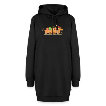Langer Dackel als Schlitten mit Geschenken - Hoodie-Kleid - Schwarz - Vorne - AI Model Female 172 light (172cm)