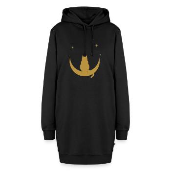 Katze auf dem Mond – goldene, sternenbedeckte Silhouette - Hoodie-Kleid - Schwarz - Vorne - AI Model Female 172 light (172cm)
