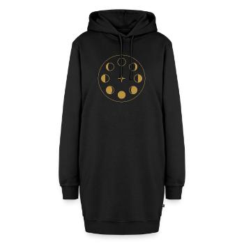 Mondphasenrad – Goldener Mondzyklus - Hoodie-Kleid - Schwarz - Vorne - AI Model Female 172 light (172cm)