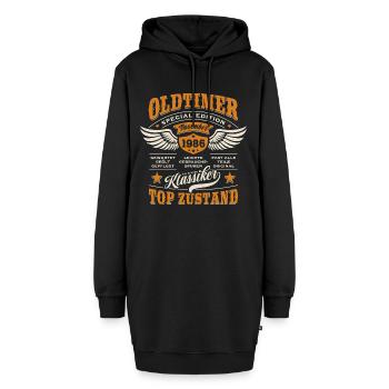 Oldtimer November 1986 - Geburtstag - Geschenk - Hoodie-Kleid - Schwarz - Vorne - AI Model Female 172 light (172cm)