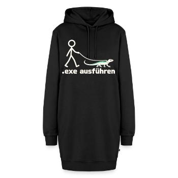 exe ausführen – Eidechse am Strichmännchen - Hoodie-Kleid - Schwarz - Vorne - AI Model Female 172 light (172cm)