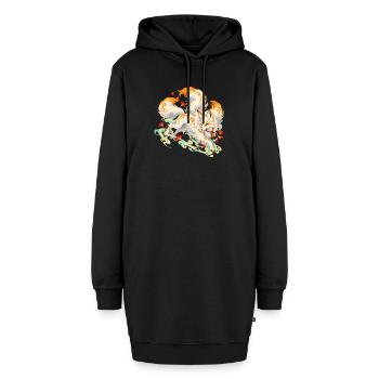 Kitsune Fuchs mit Flammen und Ahorn | Noventra - Hoodie-Kleid - Schwarz - Vorne - AI Model Female 172 light (172cm)