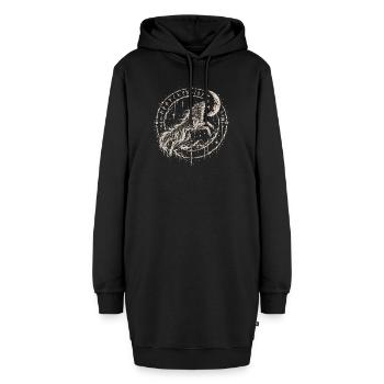 Der Wolf, der den Mond jagt - Hoodie-Kleid - Schwarz - Vorne - AI Model Female 172 light (172cm)