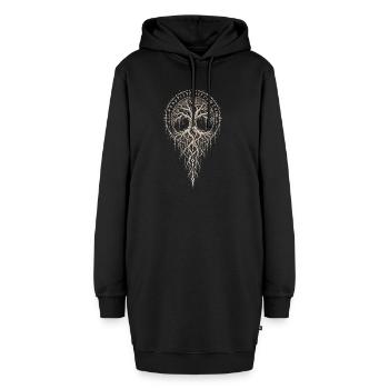 Yggdrasil mit Wurzelstab in Hexentinte - Hoodie-Kleid - Schwarz - Vorne - AI Model Female 172 light (172cm)
