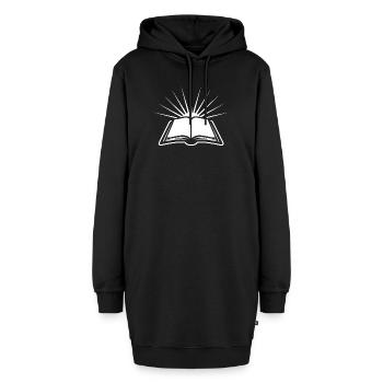 Strahlendes offenes Buch - Hoodie-Kleid - Schwarz - Vorne - AI Model Female 172 light (172cm)