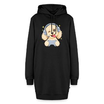Gaming Goldendoodle mit Headset und Controller - Hoodie-Kleid - Schwarz - Vorne - AI Model Female 172 light (172cm)