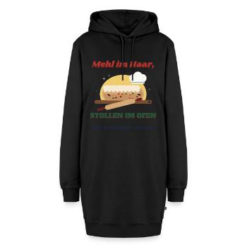 Mehl im Haar, Stollen im Ofen – Bäcker Weihnachten - Hoodie-Kleid - Schwarz - Vorne - AI Model Female 172 light (172cm)