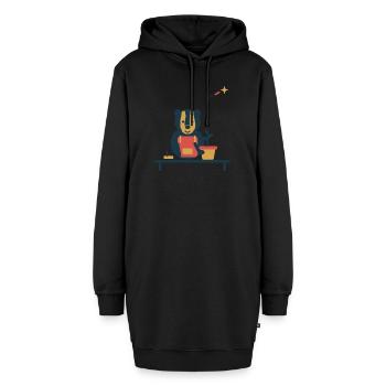 Dachs am Pflanztisch – kleiner Kräutergarten - Hoodie-Kleid - Schwarz - Vorne - AI Model Female 172 light (172cm)