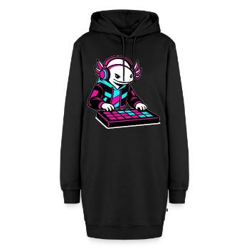 Neonrosa DJ Axolotl-Spielzeug - Hoodie-Kleid - Schwarz - Vorne - AI Model Female 172 light (172cm)