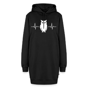 Eule Herzschlag - Hoodie-Kleid - Schwarz - Vorne - AI Model Female 172 light (172cm)