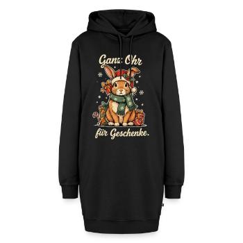 Weihnachtshase mit Schal und Geschenken - Hoodie-Kleid - Schwarz - Vorne - AI Model Female 172 light (172cm)
